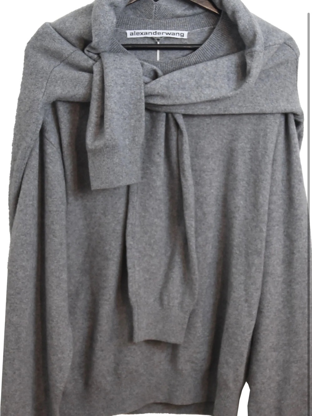 Alexander Wang Pre-Styled Tie-Shoulder Double Sleeve Knit Sweater Grey M
